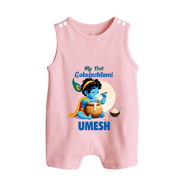 My First Gokulashtami Romper Suit/Sleeveless Romper | Personalized Baby Romper Suit/Sleeveless Romper for Gokulashtami - BABY PINK - 0 - 5 Months Old (Chest 18")
