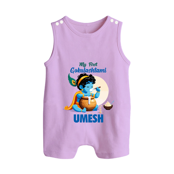 My First Gokulashtami Romper Suit/Sleeveless Romper | Personalized Baby Romper Suit/Sleeveless Romper for Gokulashtami - LILAC - 0 - 5 Months Old (Chest 18")
