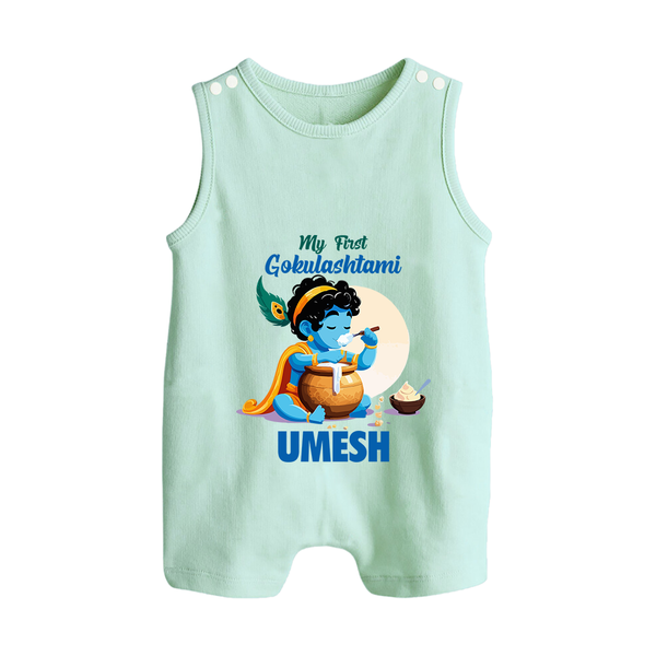 My First Gokulashtami Romper Suit/Sleeveless Romper | Personalized Baby Romper Suit/Sleeveless Romper for Gokulashtami - MINT GREEN - 0 - 5 Months Old (Chest 18")