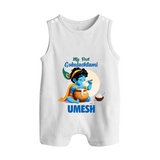 My First Gokulashtami Romper Suit/Sleeveless Romper | Personalized Baby Romper Suit/Sleeveless Romper for Gokulashtami - WHITE - 0 - 5 Months Old (Chest 18")