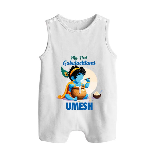 My First Gokulashtami Romper Suit/Sleeveless Romper | Personalized Baby Romper Suit/Sleeveless Romper for Gokulashtami - WHITE - 0 - 5 Months Old (Chest 18")