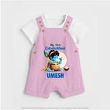 My First Gokulashtami Dungaree Set | Personalized Baby Dungaree Set for Gokulashtami - BABY PINK - 0 - 5 Months Old (Chest 18")