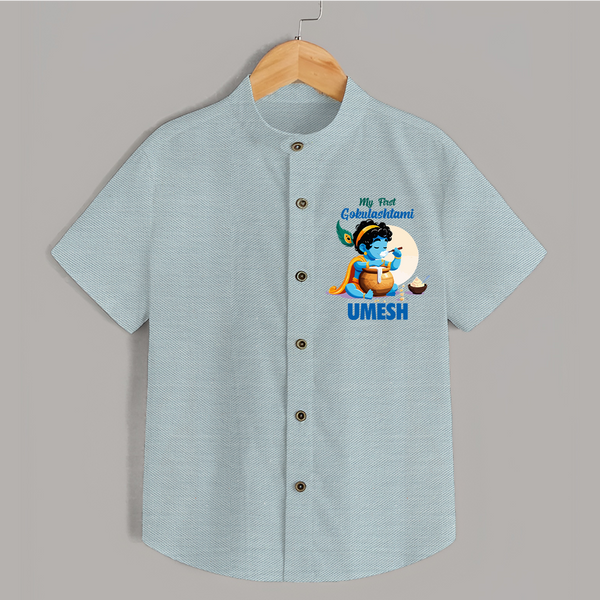 My First Gokulashtami Shirt | Personalized Baby Shirt for Gokulashtami - ARCTIC BLUE - 0 - 6 Months Old (Chest 23")