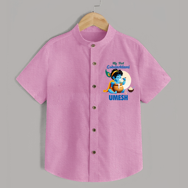 My First Gokulashtami Shirt | Personalized Baby Shirt for Gokulashtami - BABY PINK - 0 - 6 Months Old (Chest 23")