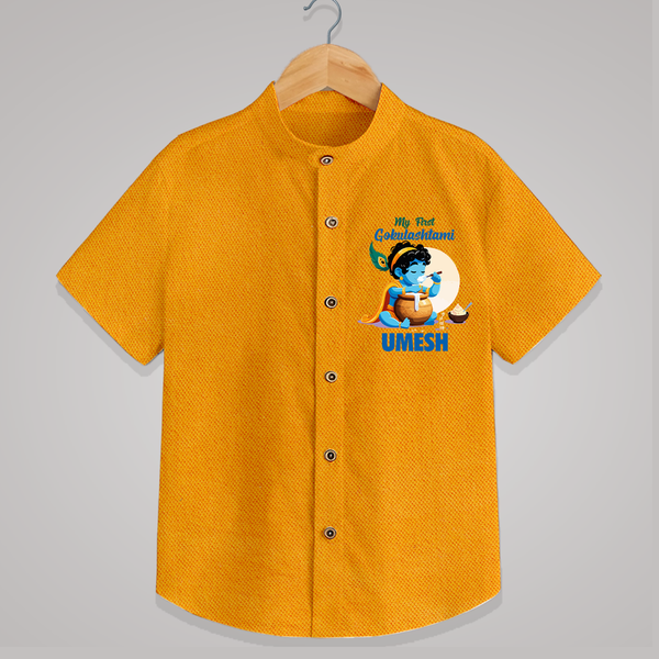 My First Gokulashtami Shirt | Personalized Baby Shirt for Gokulashtami - CHROME YELLOW - 0 - 6 Months Old (Chest 23")
