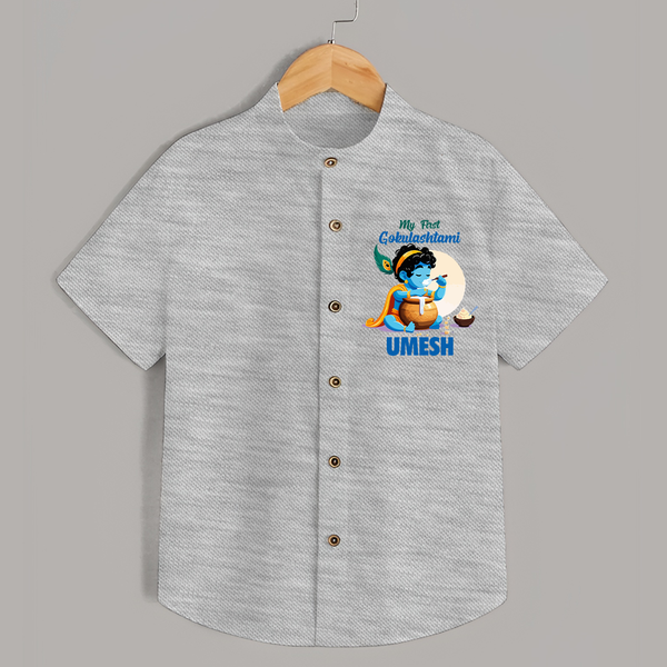 My First Gokulashtami Shirt | Personalized Baby Shirt for Gokulashtami - GREY - 0 - 6 Months Old (Chest 23")