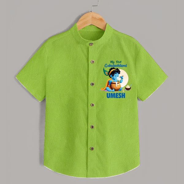 My First Gokulashtami Shirt | Personalized Baby Shirt for Gokulashtami - LIME GREEN - 0 - 6 Months Old (Chest 23")
