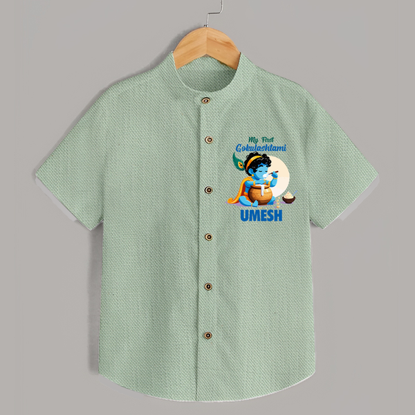 My First Gokulashtami Shirt | Personalized Baby Shirt for Gokulashtami - MINT GREEN - 0 - 6 Months Old (Chest 23")