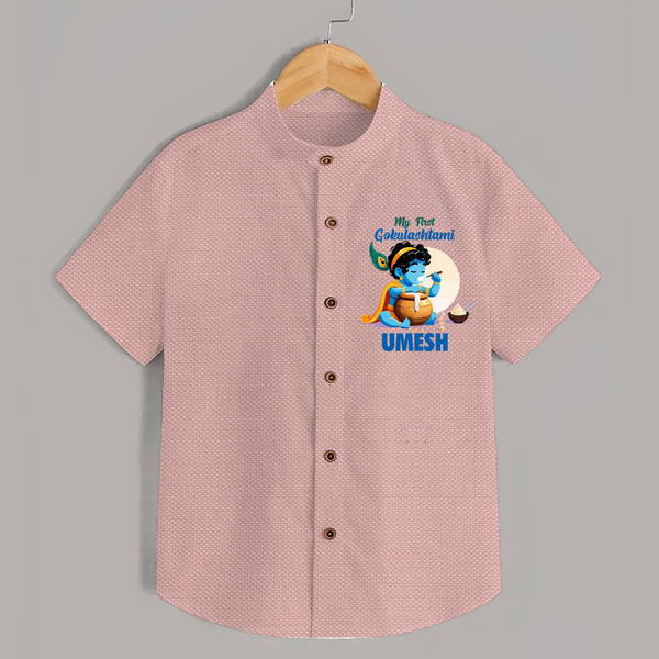 My First Gokulashtami Shirt | Personalized Baby Shirt for Gokulashtami - PEACH - 0 - 6 Months Old (Chest 23")