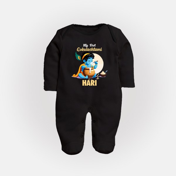 My First Gokulashtami Sleep Suit/Full Sleeve Body Suit | Personalized Baby Sleep Suit/Full Sleeve Body Suit for Gokulashtami - BLACK - New Born (Chest 7.5")