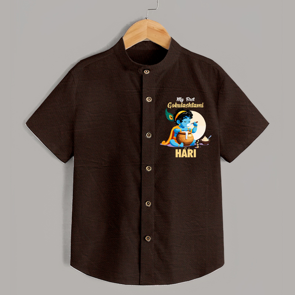 My First Gokulashtami Shirt | Personalized Baby Shirt for Gokulashtami - CHOCOLATE BROWN - 0 - 6 Months Old (Chest 23")