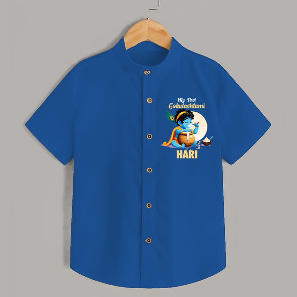 My First Gokulashtami Shirt | Personalized Baby Shirt for Gokulashtami - COBALT BLUE - 0 - 6 Months Old (Chest 23")