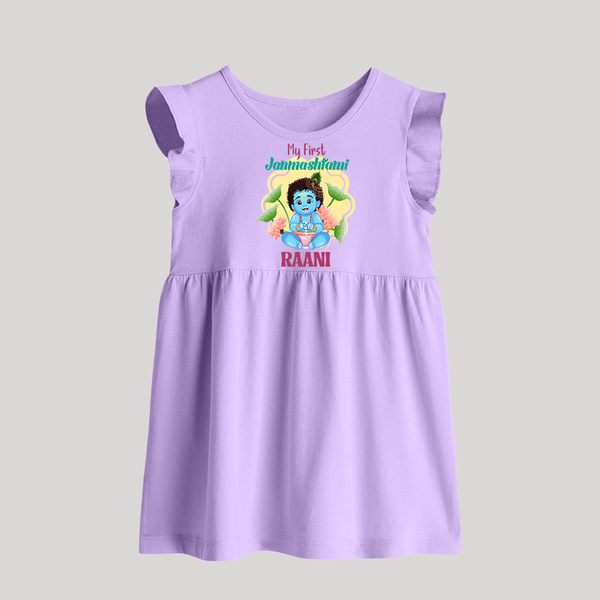 Celebrate My First Janmashtami | Custom  Baby Frock for Krishna's Birth - LILAC - 0 - 3 Months Old (Chest 17")