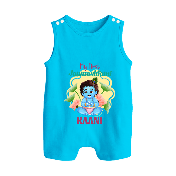 Celebrate My First Janmashtami | Custom  Romper Suit/Sleeveless Romper for Krishna's Birth - SKY BLUE - 0 - 5 Months Old (Chest 18")