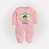 Celebrate My First Janmashtami | Custom  Sleep Suit/Full Sleeve Body Suit for Krishna's Birth - BABY PINK - New Born (Chest 7.5")