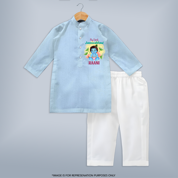 Celebrate My First Janmashtami | Custom  Kurta Set for Krishna's Birth - BABY BLUE - 3 - 6 Months Old (Chest 24", Kurta Length 14'', Waist 19", Pant Length 14")