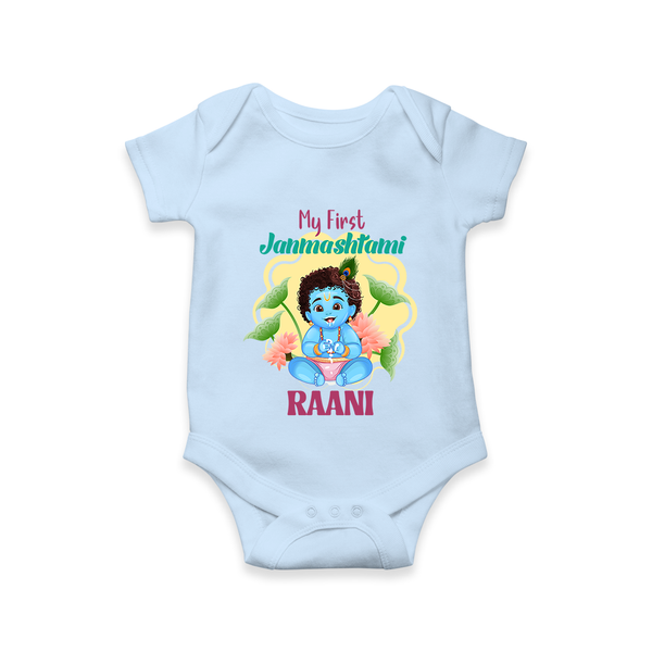 Celebrate My First Janmashtami | Custom  Romper/Onesie for Krishna's Birth - BABY BLUE - New Born (Chest 14")