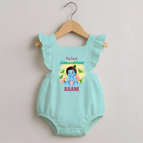 Celebrate My First Janmashtami | Custom  Romper Frock for Krishna's Birth - MINT GREEN - 0 - 3 Months Old (Chest 19")