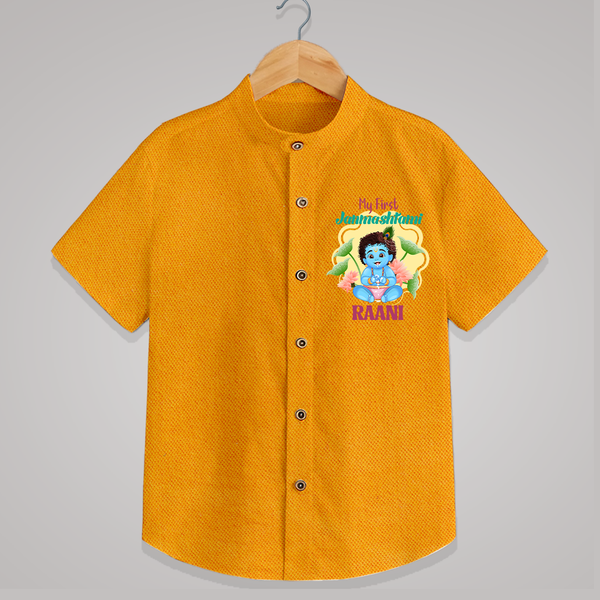 Celebrate My First Janmashtami | Custom  Shirt for Krishna's Birth - CHROME YELLOW - 0 - 6 Months Old (Chest 23")