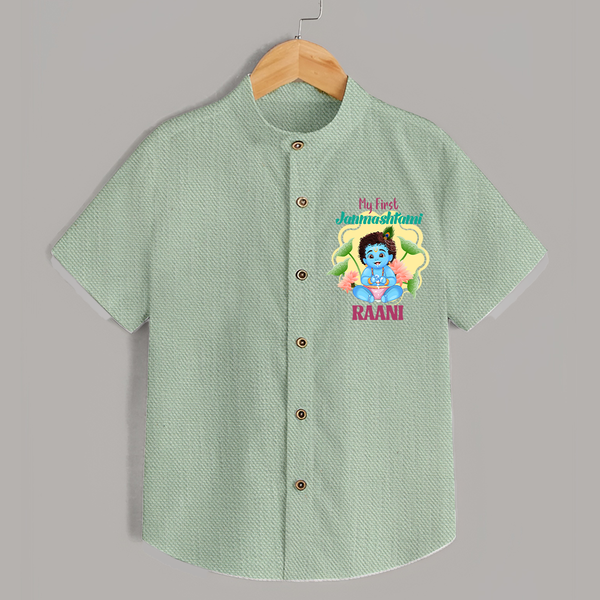 Celebrate My First Janmashtami | Custom  Shirt for Krishna's Birth - MINT GREEN - 0 - 6 Months Old (Chest 23")