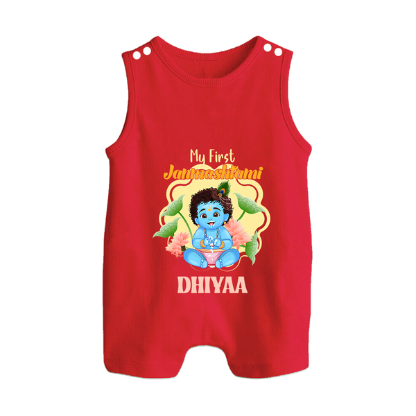 Celebrate My First Janmashtami | Custom  Romper Suit/Sleeveless Romper for Krishna's Birth - RED - 0 - 5 Months Old (Chest 18")
