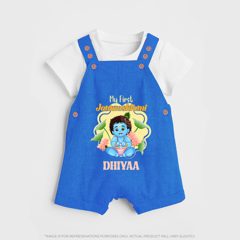 Celebrate My First Janmashtami | Custom  Dungaree Set for Krishna's Birth - COBALT BLUE - 0 - 5 Months Old (Chest 18")