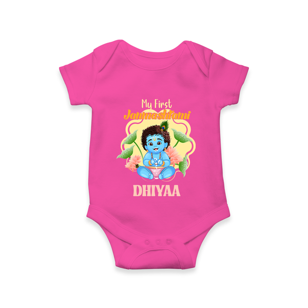Celebrate My First Janmashtami | Custom  Romper/Onesie for Krishna's Birth - HOT PINK - New Born (Chest 14")