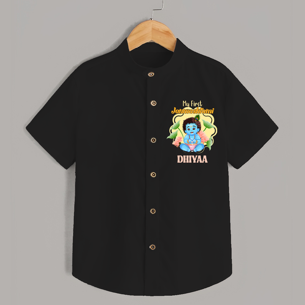 Celebrate My First Janmashtami | Custom  Shirt for Krishna's Birth - BLACK - 0 - 6 Months Old (Chest 23")