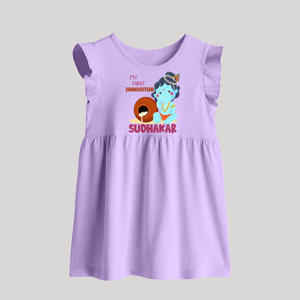 My First Janmashtami Celebration Baby Frock | Personalized Baby Outfit for Janmashtami - LILAC - 0 - 3 Months Old (Chest 17")