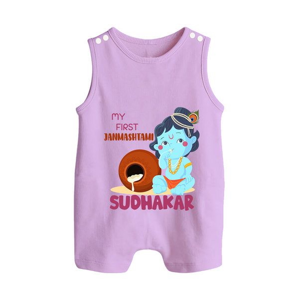 My First Janmashtami Celebration Romper Suit/Sleeveless Romper | Personalized Baby Outfit for Janmashtami - LILAC - 0 - 5 Months Old (Chest 18")