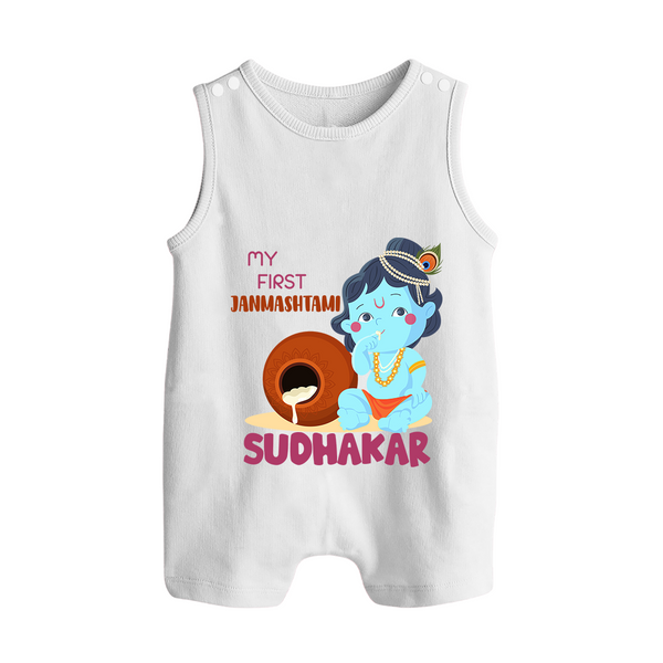 My First Janmashtami Celebration Romper Suit/Sleeveless Romper | Personalized Baby Outfit for Janmashtami - WHITE - 0 - 5 Months Old (Chest 18")