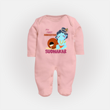 My First Janmashtami Celebration Sleep Suit/Full Sleeve Body Suit | Personalized Baby Outfit for Janmashtami - BABY PINK - New Born (Chest 7.5")