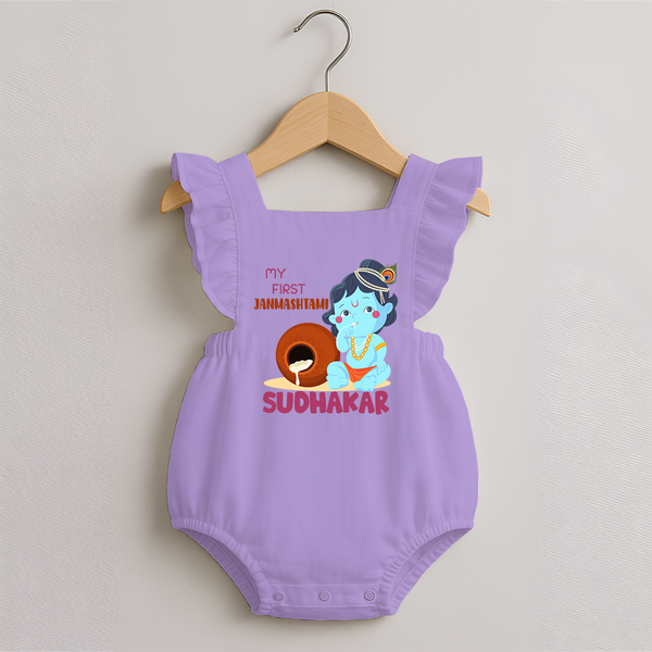 My First Janmashtami Celebration Romper Frock | Personalized Baby Outfit for Janmashtami - LILAC - 0 - 3 Months Old (Chest 19")