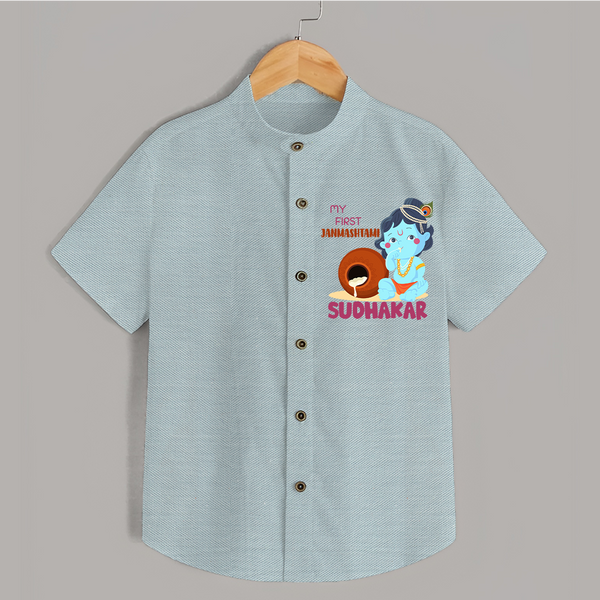 My First Janmashtami Celebration Shirt | Personalized Baby Outfit for Janmashtami - ARCTIC BLUE - 0 - 6 Months Old (Chest 23")