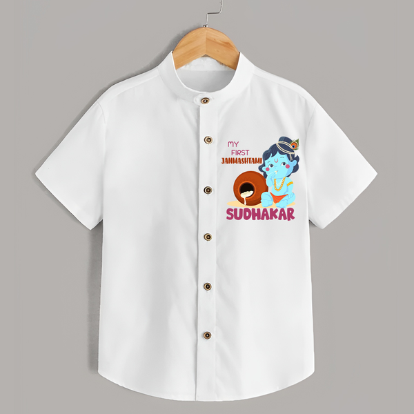 My First Janmashtami Celebration Shirt | Personalized Baby Outfit for Janmashtami - WHITE - 0 - 6 Months Old (Chest 23")