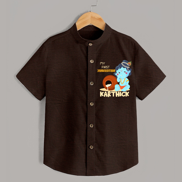 My First Janmashtami Celebration Shirt | Personalized Baby Outfit for Janmashtami - CHOCOLATE BROWN - 0 - 6 Months Old (Chest 23")