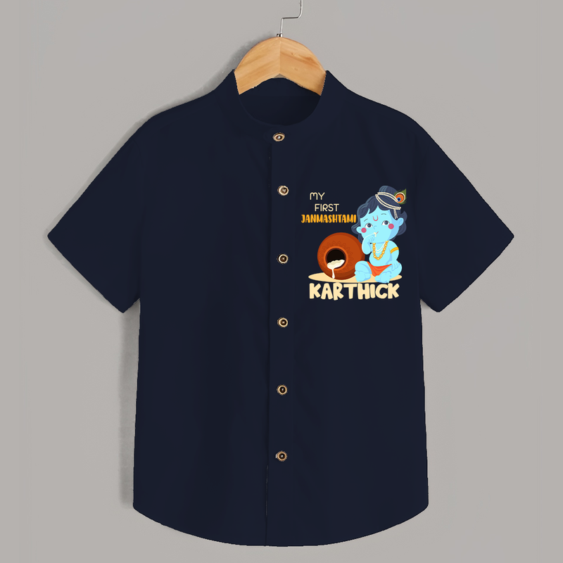 My First Janmashtami Celebration Shirt | Personalized Baby Outfit for Janmashtami - NAVY BLUE - 0 - 6 Months Old (Chest 23")