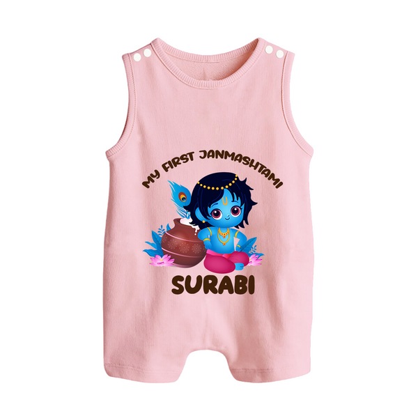 My First Janmashtami Special Romper Suit/Sleeveless Romper | Custom Personalized Baby Outfit - BABY PINK - 0 - 5 Months Old (Chest 18")