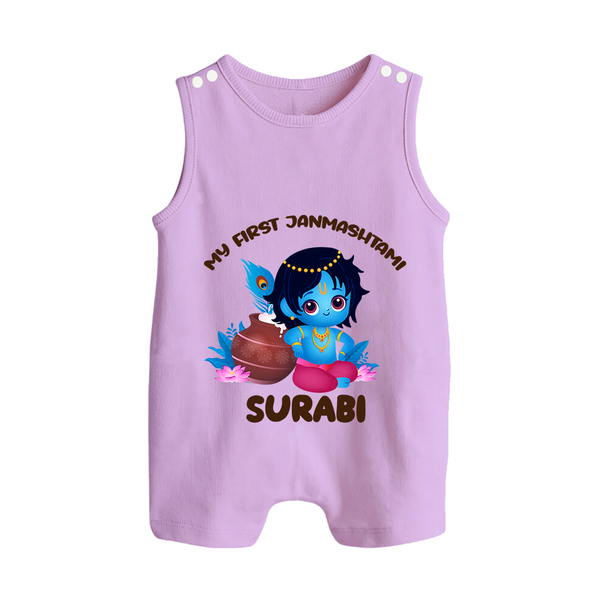 My First Janmashtami Special Romper Suit/Sleeveless Romper | Custom Personalized Baby Outfit - LILAC - 0 - 5 Months Old (Chest 18")