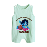 My First Janmashtami Special Romper Suit/Sleeveless Romper | Custom Personalized Baby Outfit - MINT GREEN - 0 - 5 Months Old (Chest 18")