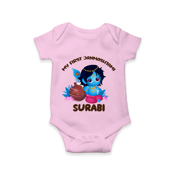 My First Janmashtami Special Romper/Onesie | Custom Personalized Baby Outfit - BABY PINK - New Born (Chest 14")