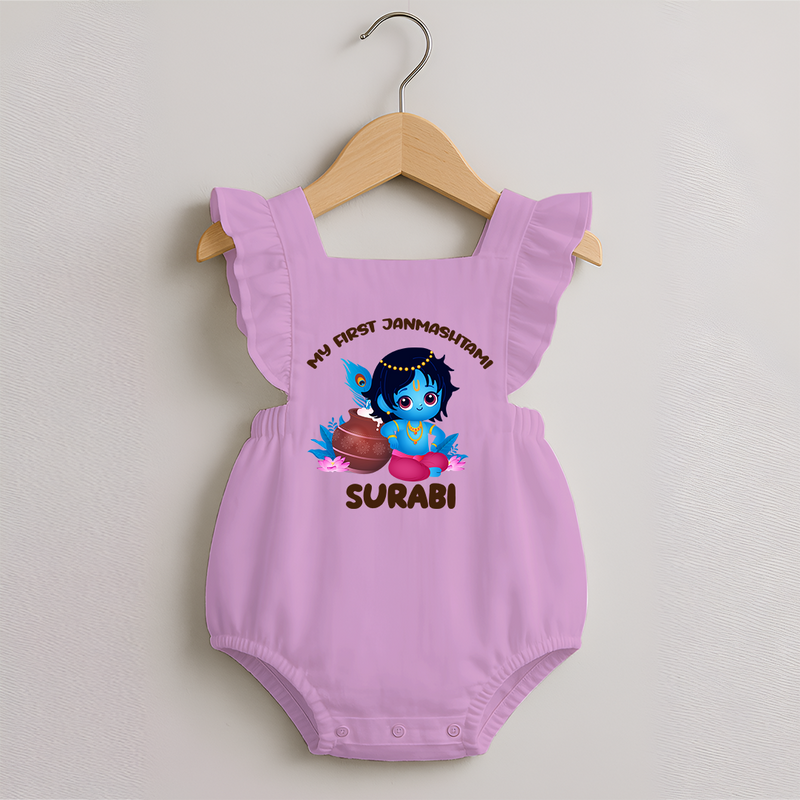 My First Janmashtami Special Romper Frock | Custom Personalized Baby Outfit - BABY PINK - 0 - 3 Months Old (Chest 19")
