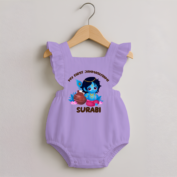My First Janmashtami Special Romper Frock | Custom Personalized Baby Outfit - LILAC - 0 - 3 Months Old (Chest 19")