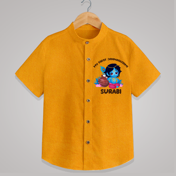My First Janmashtami Special Shirt | Custom Personalized Baby Outfit - CHROME YELLOW - 0 - 6 Months Old (Chest 23")
