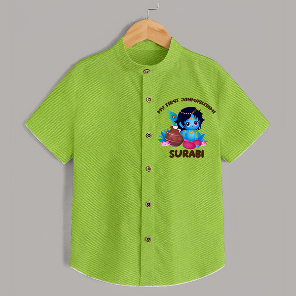 My First Janmashtami Special Shirt | Custom Personalized Baby Outfit - LIME GREEN - 0 - 6 Months Old (Chest 23")