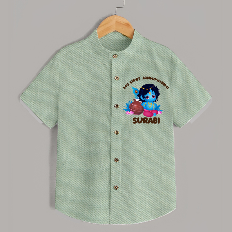 My First Janmashtami Special Shirt | Custom Personalized Baby Outfit - MINT GREEN - 0 - 6 Months Old (Chest 23")