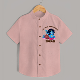 My First Janmashtami Special Shirt | Custom Personalized Baby Outfit - PEACH - 0 - 6 Months Old (Chest 23")