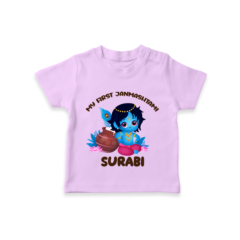 My First Janmashtami Special T-shirt | Custom Personalized Baby Outfit - LILAC - 0-5 Months Old (Chest 17")