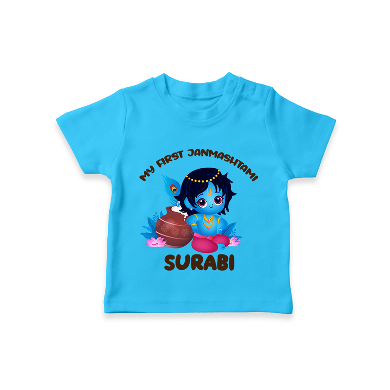 My First Janmashtami Special T-shirt | Custom Personalized Baby Outfit - SKY BLUE - 0-5 Months Old (Chest 17")