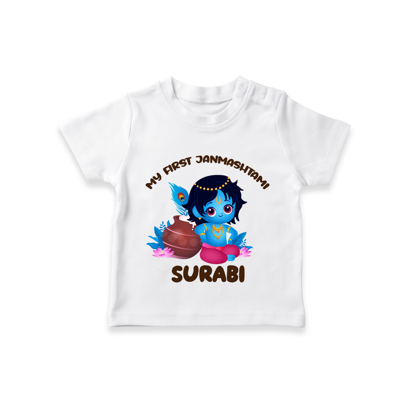 My First Janmashtami Special T-shirt | Custom Personalized Baby Outfit - WHITE - 0-5 Months Old (Chest 17")